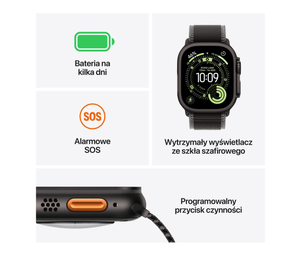 APPLE Watch Ultra 3 GPS + Cellular 49mm Czarny/Opaska Trail (Czarna)- rozmiar M/L - 1362462 - zdjęcie 3